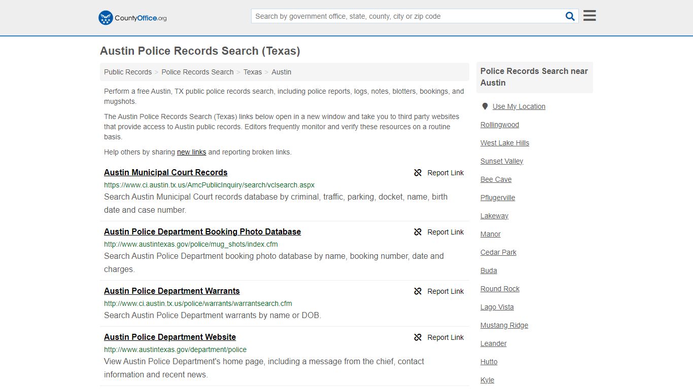 Austin Police Records Search (Texas) - County Office